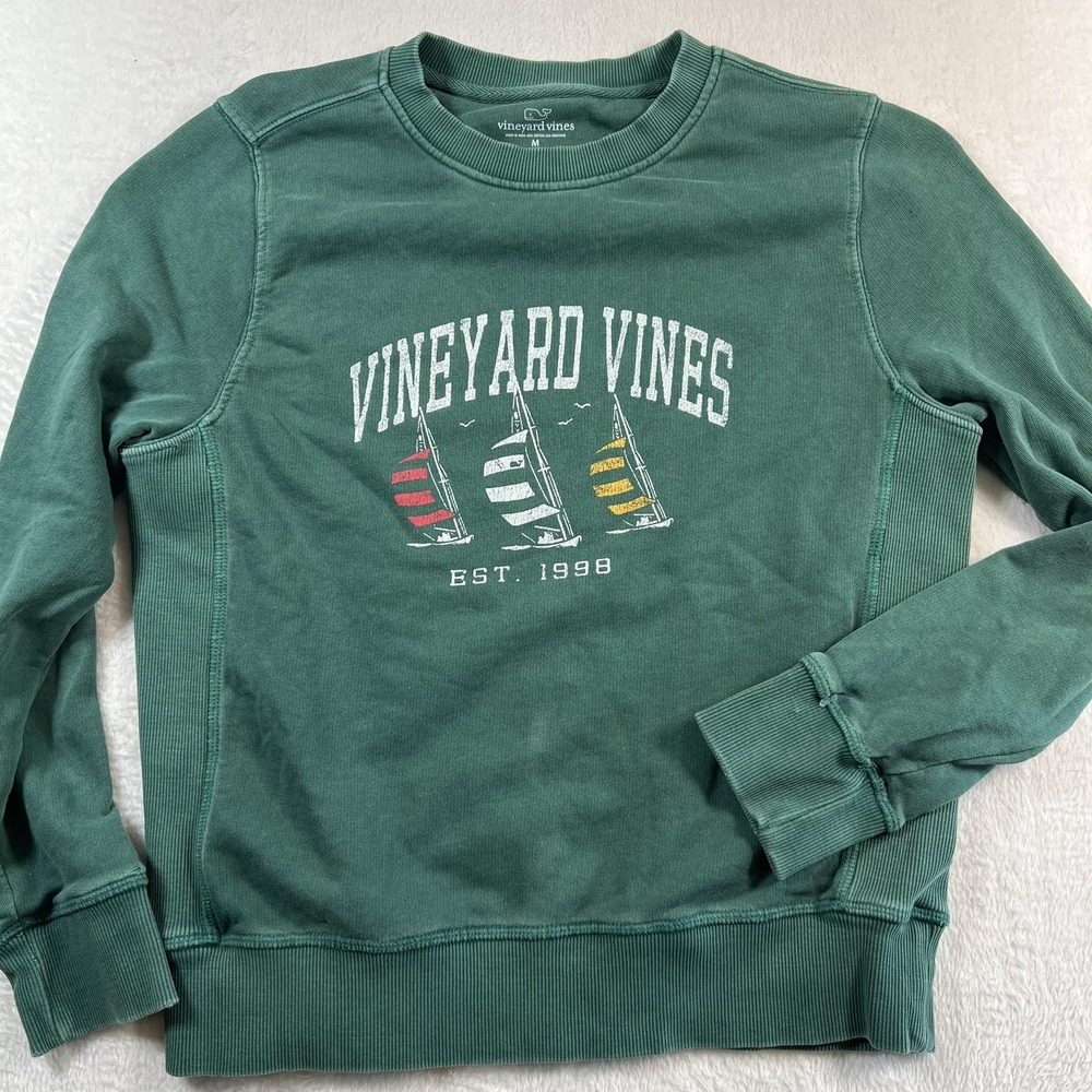 Vineyard Vines Sweatshirt Kids 12-14 Green Sailboat Graphic‎ Crewneck Pullover
